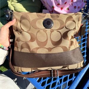 Coach Tan and Dark Brown Signature Canvas Crossbody Bag